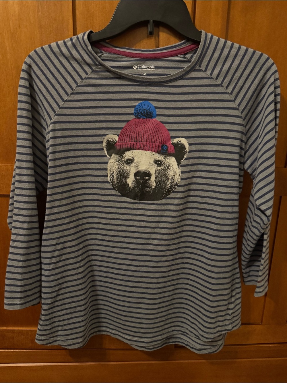 Columbia Sportswear Women's Striped Bear in Beanie Top - Size L 3/4 sleeves